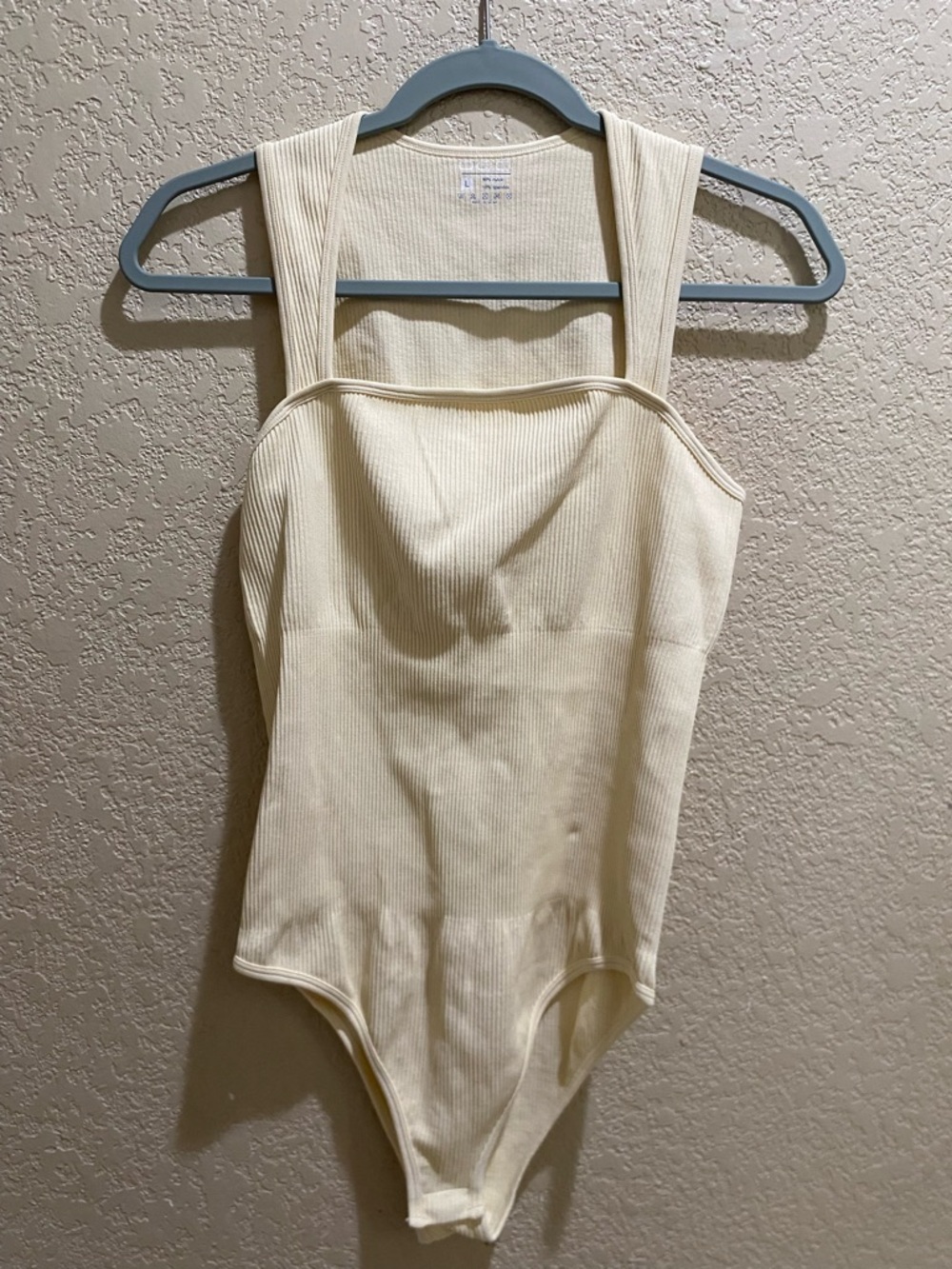 Ribbed Square-Neck Bodysuit in Cream